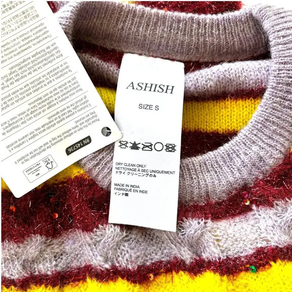 NWT Ashish Mohair Striped Pullover Sweater Sparkle-Knit Sequins Lurex Size Small - Picture 3 of 7